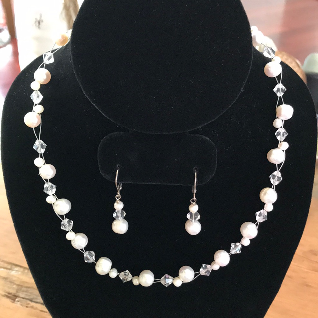Real Pearl Necklace And Earring Set